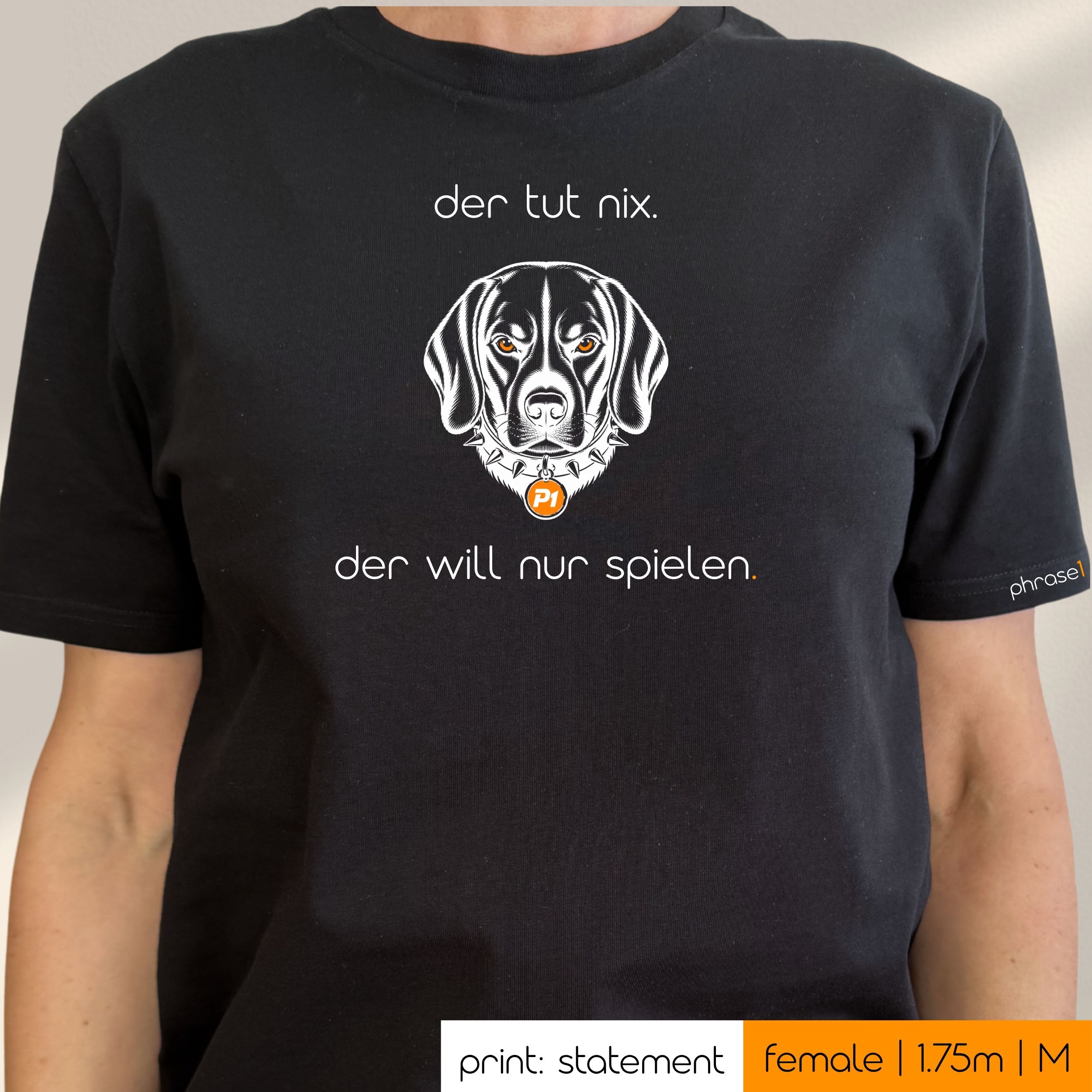 Premium T-Shirt mit Visual Beagle und Spruch „der tut nix. der will nur spielen.“ 